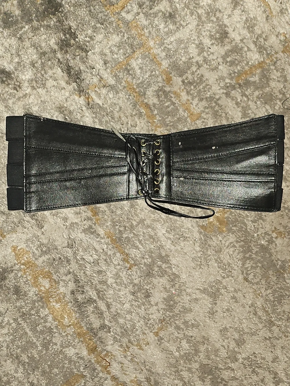 Frederick's Of Hollywood Vintage Black Lace-Up Faux Leather Waist Belt
